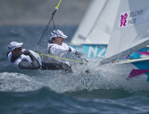 Mathew Belcher and Malcolm Page (AUS) competing in the Men&rsquo;s Two Person Dinghy (470) event in The London 2012 Olympic Sailing Competition. photo copyright onEdition http://www.onEdition.com taken at  and featuring the  class