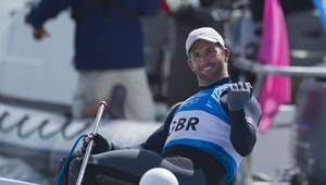 Ben Ainslie (GBR), who won the Gold Medal today, 05.08.12, in the Medal Race Men&rsquo;s One Person Dinghy - heavy (Finn) event in The London 2012 Olympic Sailing Competition. photo copyright onEdition http://www.onEdition.com taken at  and featuring the  class