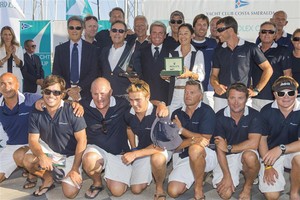 Sir Lindsay Owen Jones and crew of Magic Carpet 2, winners in the Wally Class - 2012 Maxi Yacht Rolex Cup photo copyright  Rolex / Carlo Borlenghi http://www.carloborlenghi.net taken at  and featuring the  class