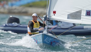 Tom Slingsby (AUS) who won the Gold Medal today, 05.08.12, in the Medal Race Men&rsquo;s One Person Dinghy (Laser) event in The London 2012 Olympic Sailing Competition. photo copyright onEdition http://www.onEdition.com taken at  and featuring the  class