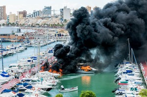 A power boat catches fire and explodes in the El Campello marina on Sunday the 2nd of September in front of hundreds of people on the Costa Blanca near Alicante, Spain. Photo credit must read: ©Paul Todd/OUTSIDEIMAGES.COM
OUTSIDE IMAGES photo agency. photo copyright Paul Todd/Outside Images http://www.outsideimages.com taken at  and featuring the  class