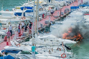 A power boat catches fire and explodes in the El Campello marina on Sunday the 2nd of September in front of hundreds of people on the Costa Blanca near Alicante, Spain. Photo credit must read: ©Paul Todd/OUTSIDEIMAGES.COM
OUTSIDE IMAGES photo agency. photo copyright Paul Todd/Outside Images http://www.outsideimages.com taken at  and featuring the  class