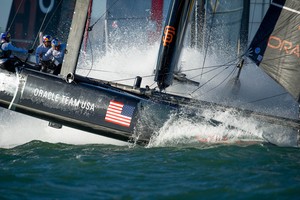 SAN FRANCISCO, USA – October 06: Oracle Team USA (USA) Skipper and Helmsman James Spithill flips his boat around the first turning mark  during Day 4 of the America’s Cup World Series on 06 October, 2012, in San Francisco, USA
(Photo by Paul Todd / Gallo Images/Getty Images) photo copyright Paul Todd/Outside Images http://www.outsideimages.com taken at  and featuring the  class