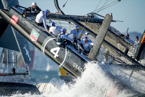 SAN FRANCISCO, USA – October 06: Oracle Team USA (USA) Skipper and Helmsman James Spithill flips his boat around the first turning mark  during Day 4 of the America’s Cup World Series on 06 October, 2012, in San Francisco, USA
(Photo by Paul Todd / Gallo Images/Getty Images) photo copyright Paul Todd/Outside Images http://www.outsideimages.com taken at  and featuring the  class