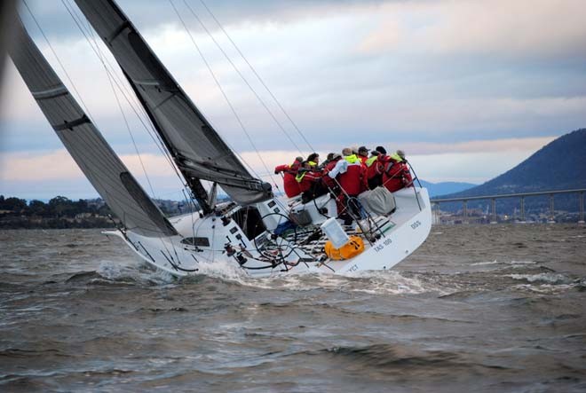 Skipper Gary Smith steers The Fork in the Road up the Derwent early today - 2012 Launceston to Hobart ©  Andrea Francolini Photography http://www.afrancolini.com/