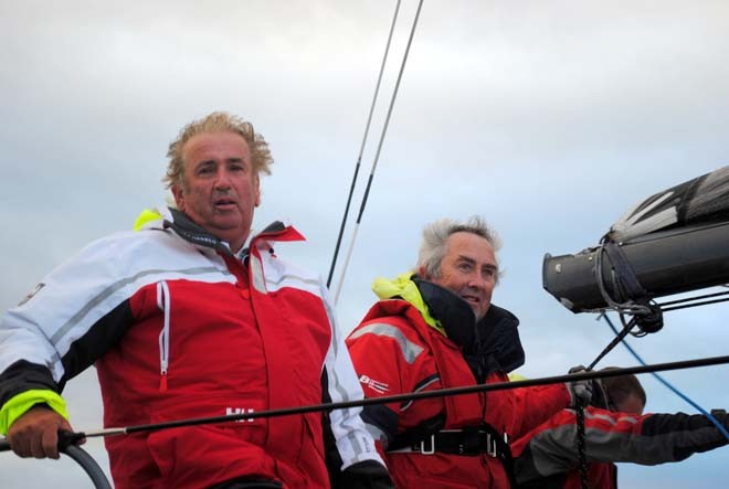 Skipper Gary Smith (left) and tactician Steve Walker aboard The Fork in the Road after the win - 2012 Launceston to Hobart ©  Andrea Francolini Photography http://www.afrancolini.com/