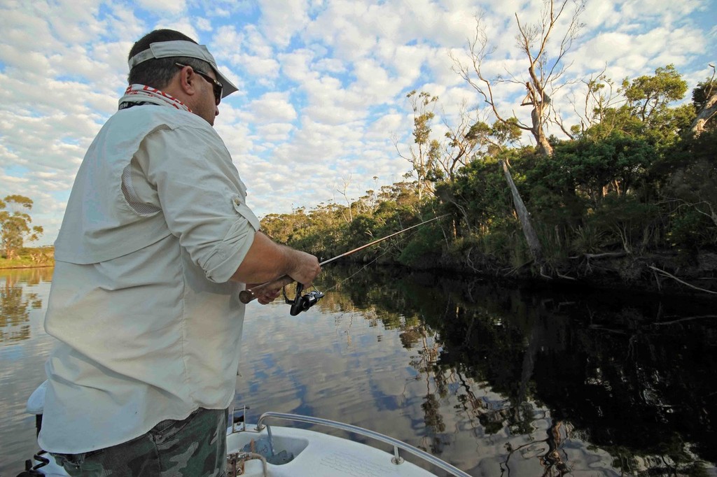 Frank makes a cast where we found a solid school of bream hanging under a snag © Jarrod Day