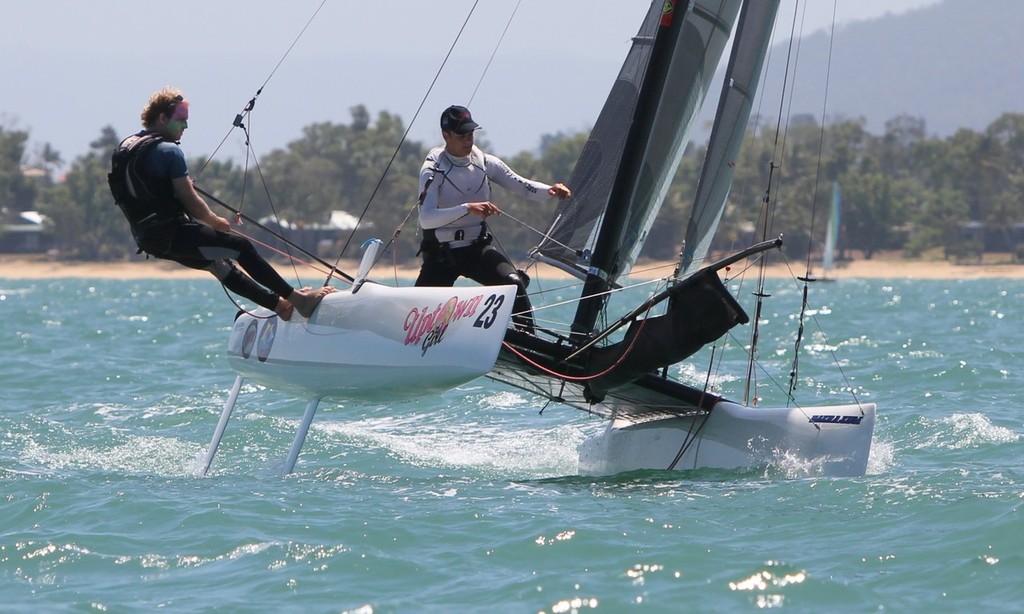 Mark Leitner and Jerome Fritz from the Cairns Sailing Club sail the F18 ``Uptown Girl`` - Zhik Mission Beach Regatta photo copyright Tom Orr taken at  and featuring the  class