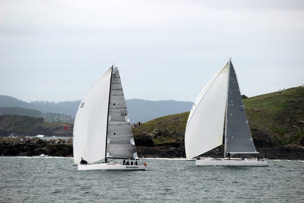 The finish distance as Swish nudged in front to take the third place on the podium  - 2013 Club Marine Pittwater & Coffs Harbour Regatta © Damian Devine