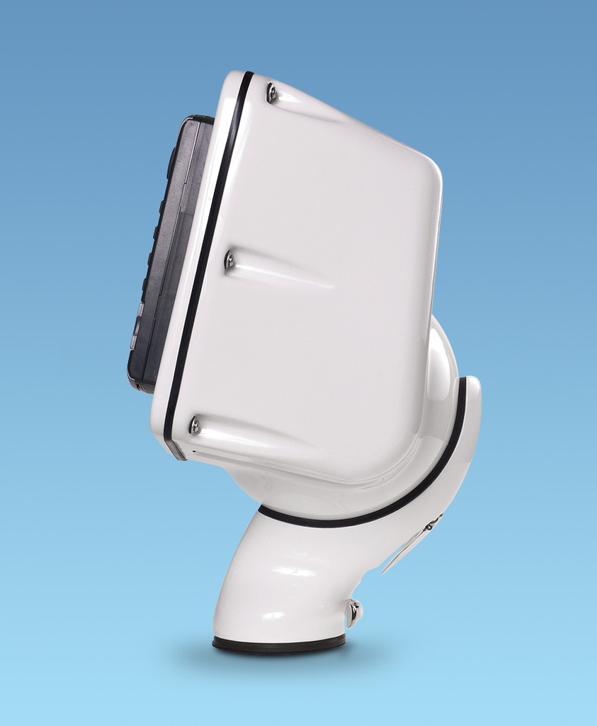 Seaview’s sleek, watertight power pod side view for helm electronics © PYI Inc.