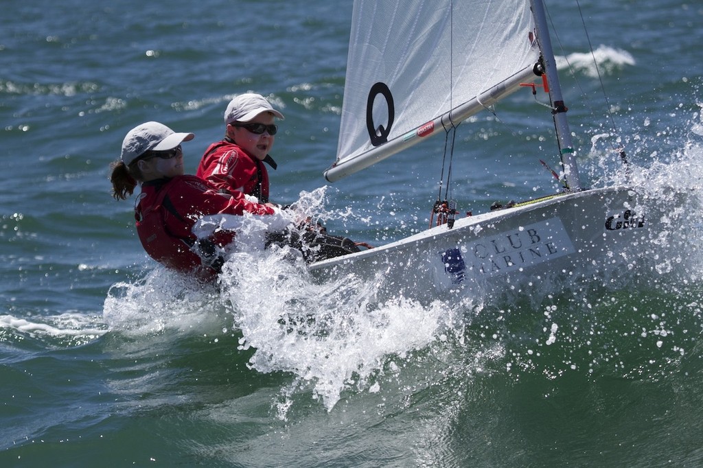 Sabot nationals: having fun in the double handed Sabot Nationals racing, NSW brother and sister pair William and Madeline Power in Snapper - Sabot Nationals © Shane Baker