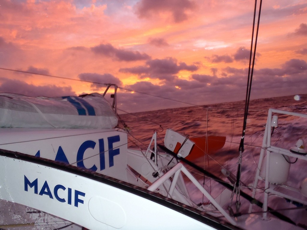 VENDEE GLOBE 2012/2013 - INDIAN OCEAN - 02/12/2012  - PHOTO FRANCOIS GABART (FRA) / MACIF - SUNSET IN THE INDIAN OCEAN - A LONG WAY, WET BUT WORTHWILE photo copyright François Gabart / MACIF taken at  and featuring the  class