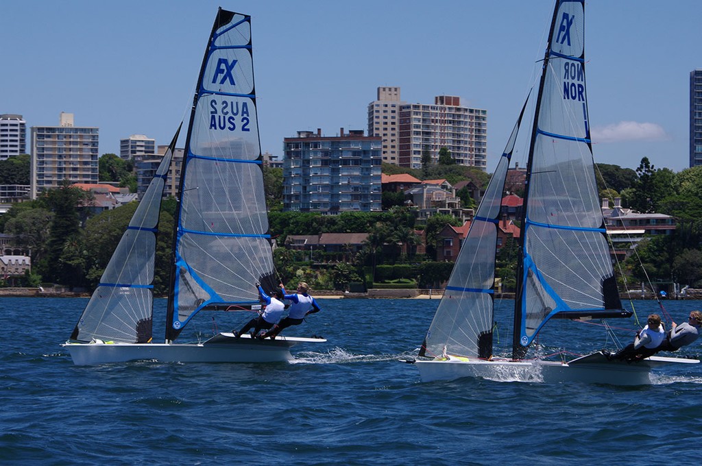 The new 49er FX class racing on Sydney Harbour photo copyright Robin Evans taken at  and featuring the  class