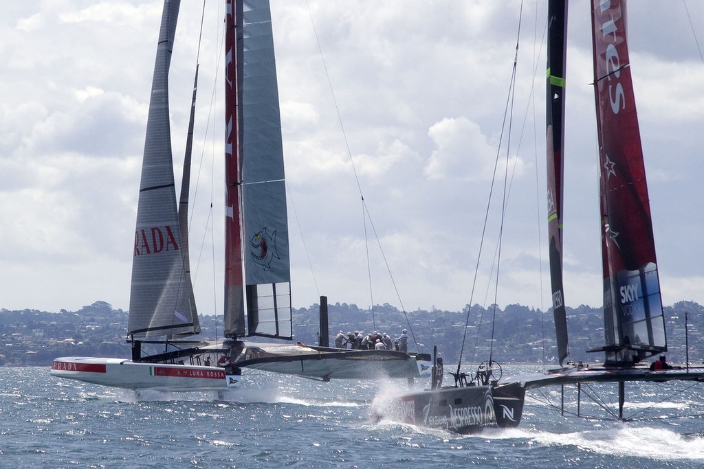 Luna Rossa and Emirates Team New Zealand, racing on the Hauraki Gulf, December 2012 photo copyright Luna Rossa Challenge 2013 http://www.lunarossachallenge.com/ taken at  and featuring the  class