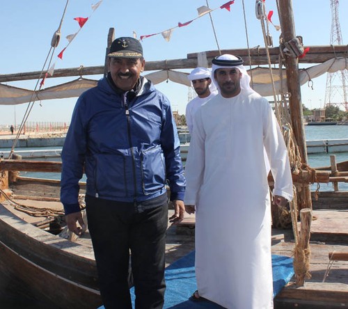 2012 Kingdom Match Race - Shaikh Khalifa, left, with former UAE sailor Hamad Al Mazrooei at the club © Rami Ayoob