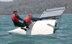 AUS 250 - Tim Grant and Megan Grant sailing B Alert - Goaty Hill West Tamar Council B14 National Championships 2012 -2013 photo copyright Judi Marshall taken at  and featuring the  class