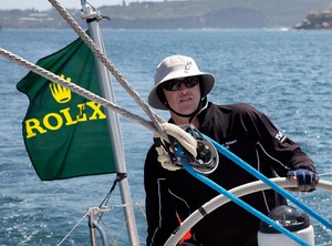 Bryan Bailie behind the helm of the VO60, Merit. - Rolex Sydney Hobart Yacht Race photo copyright  Alex McKinnon Photography http://www.alexmckinnonphotography.com taken at  and featuring the  class