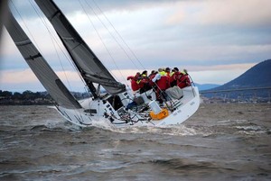 Skipper Gary Smith steers The Fork in the Road up the Derwent early today - 2012 Launceston to Hobart photo copyright  Andrea Francolini Photography http://www.afrancolini.com/ taken at  and featuring the  class