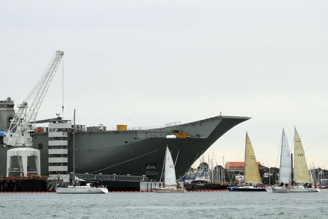 The AP finally comes down and the boats can get ready to race - Festival of Sail - Melbourne to Geelong passage race ©  Alex McKinnon Photography http://www.alexmckinnonphotography.com