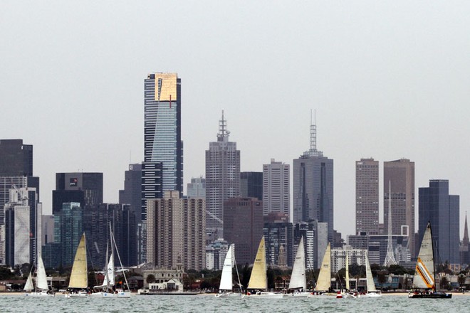 Some of the boats in the Crusing Division prepare for their start - Festival of Sail - Melbourne to Geelong passage race ©  Alex McKinnon Photography http://www.alexmckinnonphotography.com