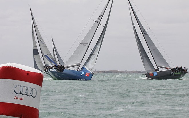Shogun V takes Hooligan then Calm 2 and Calm in to the top mark. - TP52 Southern Cross Cup ©  John Curnow