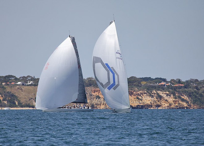 Beau Geste and Calm 2 with Red Bluff in the background. - TP52 Southern Cross Cup ©  John Curnow