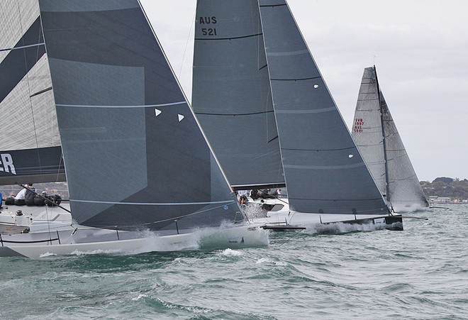 Calm 2, Hooligan and Beau Geste all bury the bow on the way uphill. - TP52 Southern Cross Cup ©  John Curnow