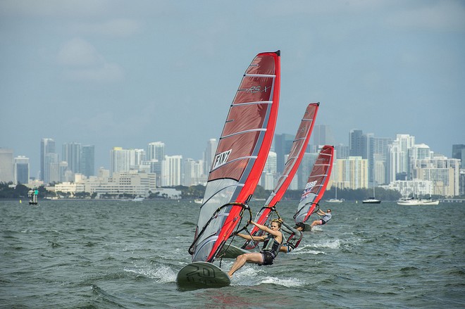 RS:X women’s windsurfing fleet at ISAF Sailing World Cup Miami 2013 © US Sailing http://www.ussailing.org