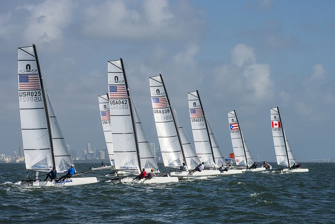 Nacra 17 fleet during the ISAF Sailing World Cup Miami 2013  © US Sailing http://www.ussailing.org