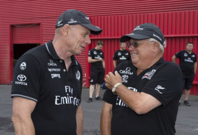 Grant Dalton and Gary Paykel at the naming ceremony of Emirates Team New Zealands second AC72. © Emirates Team New Zealand / Photo Chris Cameron ETNZ 