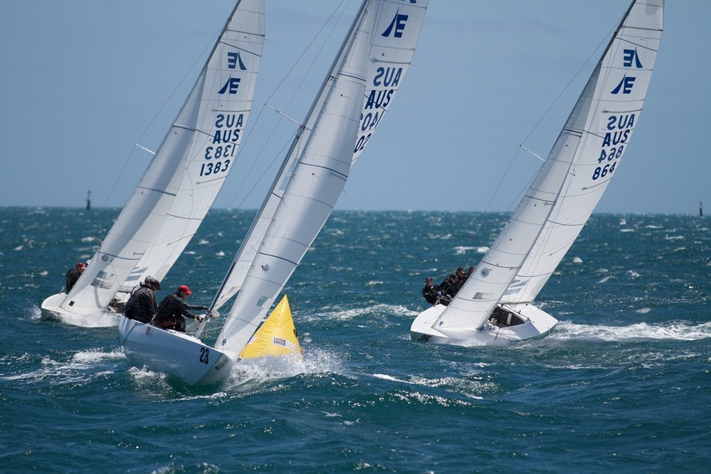 The Croc (Manford) shows the way to Triad (Bertrand) and Gen XY (Chew) - Prochoice Safety Gear Etchells Nationals © Ron Jensen