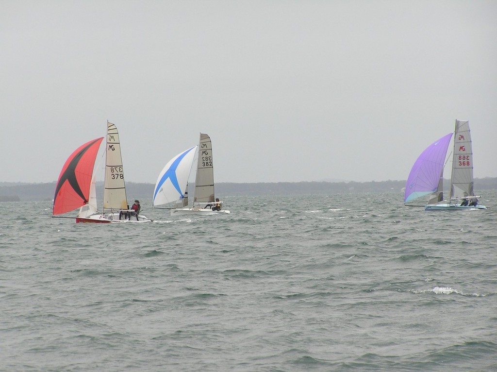 378 - Lara and Brian Mansfield, 382 - Aaron Gore and Emma Gearing, 368 - Rebekah Dodds and Fergo - MG14 National Titles photo copyright Rohan Nosworthy taken at  and featuring the  class