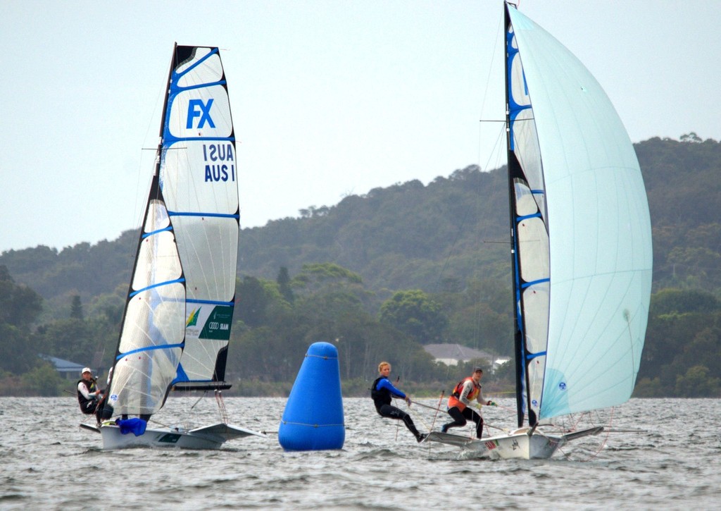 AUS 4 Haylee Outteridge/Michelle Muller lead AUS 1 Olivia Price/Caitlin Elks At Top Mark - Zhik NSW and ACT 9er State Championships photo copyright David Price taken at  and featuring the  class
