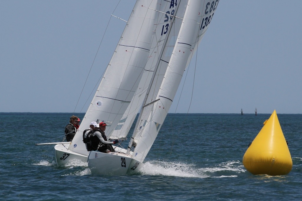 Chappell trailing Bertrand in this rounding, but was in front where it counted. - Prochoice Safety Gear Etchells Nationals © Ron Jensen