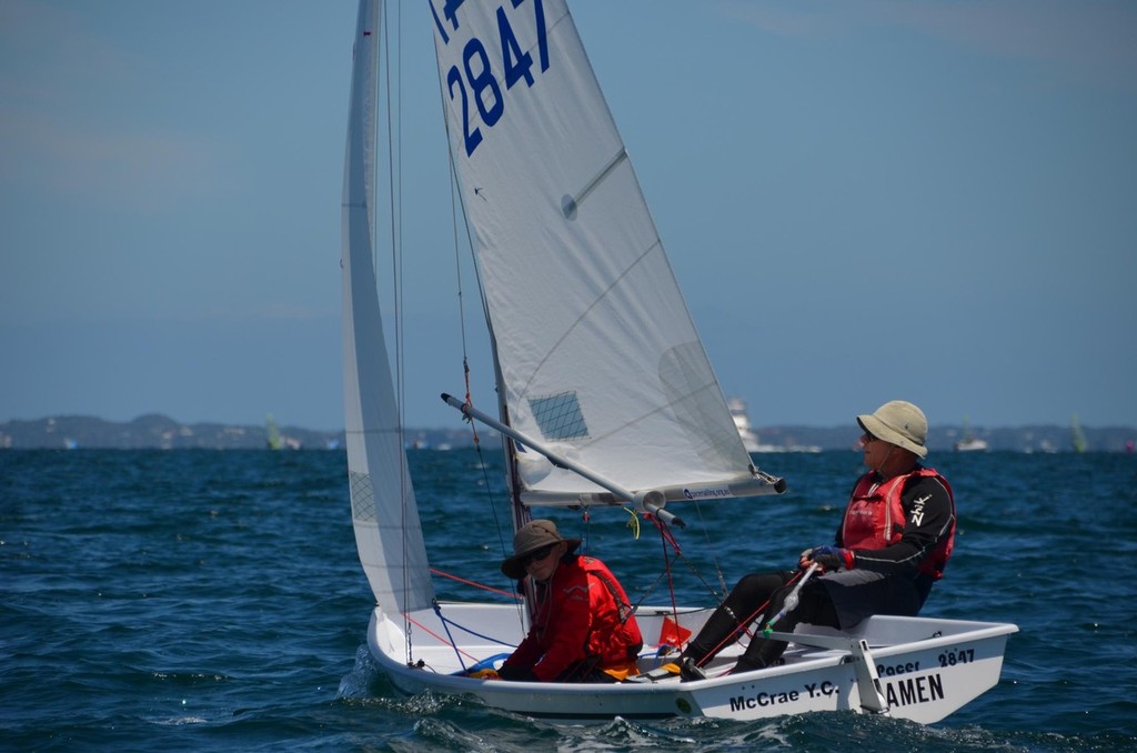 Nathan Riley enjoying the sailing while dad Alan concentrates - Ronstan Pacer Australian Championship 2012/13 photo copyright Rhenny Fermor taken at  and featuring the  class