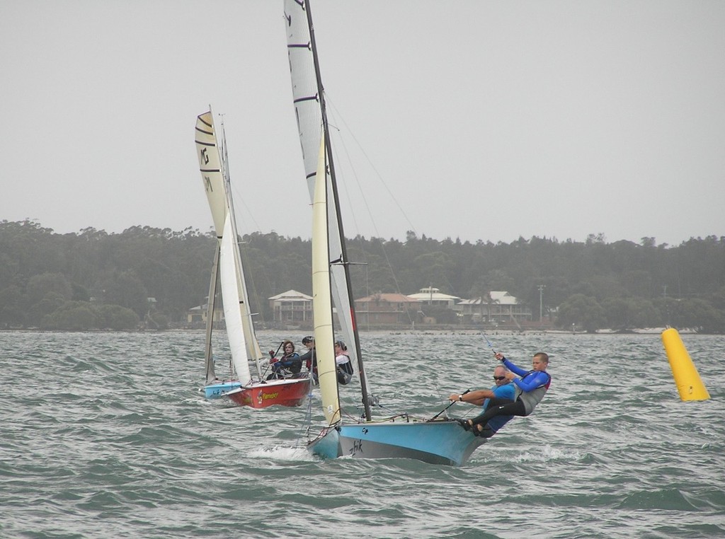 Warren Sykes with young Braden braving the conditions - MG14 National Titles © Rohan Nosworthy