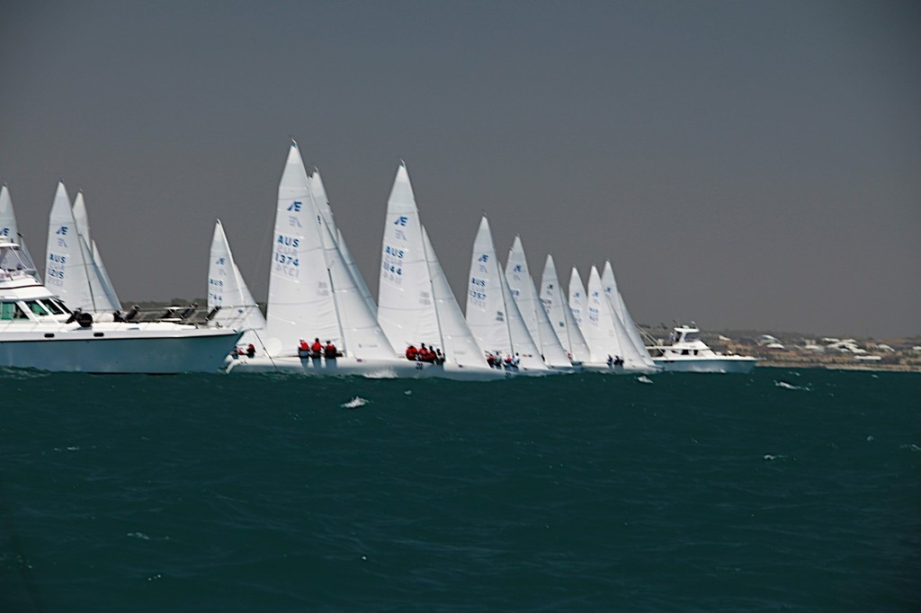 After a general recall and black flag in race 1, race 2 got away clean at the first attempt - Syd Corser Regatta - Etchells pre Nationals photo copyright Bernie Kaaks taken at  and featuring the  class