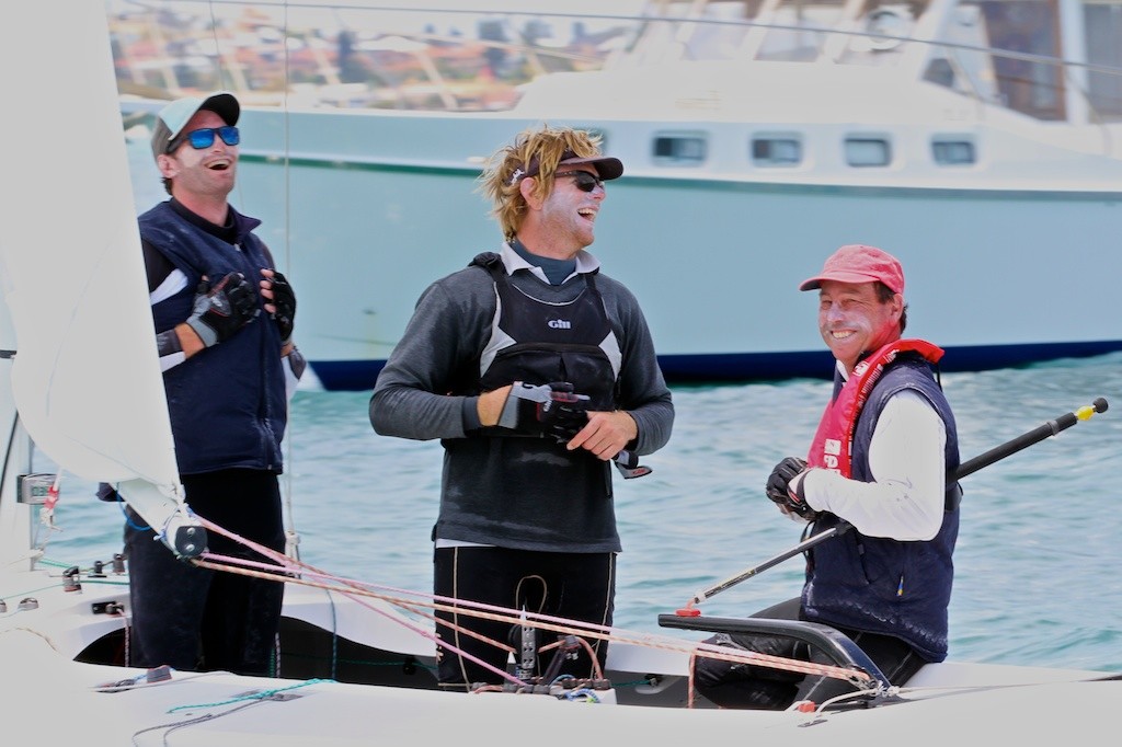 A very happy crew after their win - David Castles, Luke Payne and Peter Chappell. - Prochoice Safety Gear Etchells Nationals © Ron Jensen