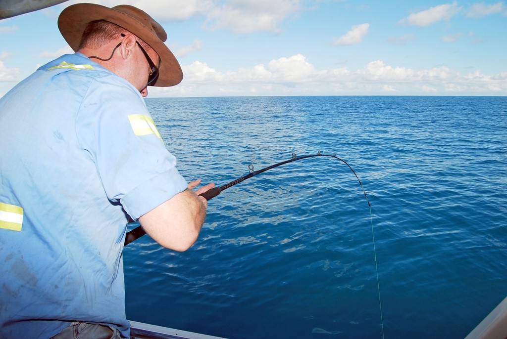 Ian Meads uses a soft-tipped glass rod that you can pick up at most tackle shops for around the $100 mark.  This kind of blank is ideal for beginners getting into octo jigging. photo copyright Lee Brake taken at  and featuring the  class
