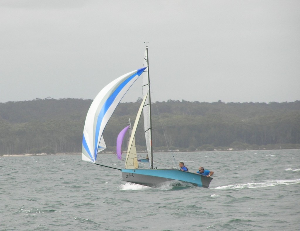 Waz and Braden in a spot of bother - lucky the boat decided to sail itself for a bit! - MG14 National Titles © Rohan Nosworthy