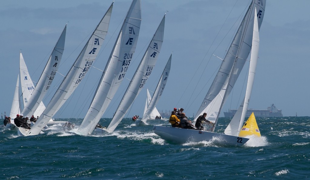 Racer X round the top mark clear of Tango, Chilli Plumb and Triad - Prochoice Safety Gear Etchells Nationals © Ron Jensen