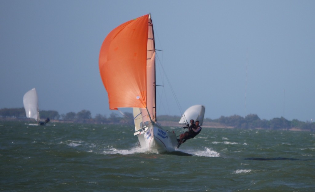 Harsco Infrastructure getting some air downwind - 12ft Skiff Interdominions - Races 8 and 9 photo copyright Cassie Buckley taken at  and featuring the  class