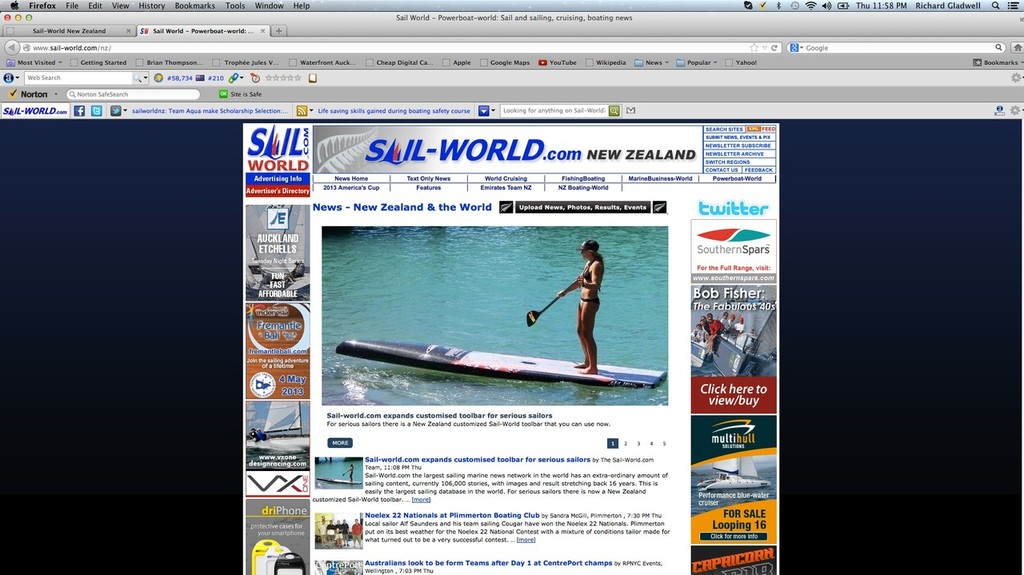 Finally close down any superflous tabs that you may have open and click on the Sail-World icon on the left of the Sail-World toolbar. You should return to Sail-World’s home page. If not, turn the toolbar off (see below) and drop us a line at nzeditor@sail-world.com ©  SW