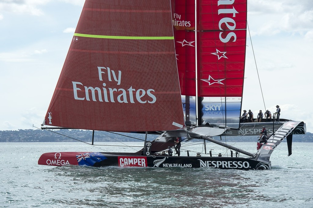Emirates Team New Zealand's second AC72, NZL5 goes for it's first shake down sail. 12/2/2013 photo copyright Chris Cameron/ETNZ http://www.chriscameron.co.nz taken at  and featuring the  class