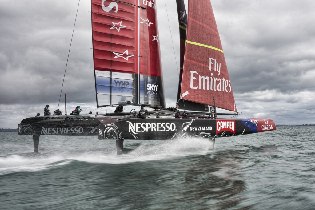 Emirates Team New Zealand, NZL5 sailing for the third day of testing. 15/2/2013 photo copyright Chris Cameron/ETNZ http://www.chriscameron.co.nz taken at  and featuring the  class