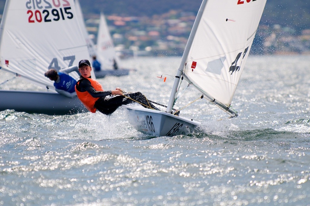 Conor Nicholas leads the Laser 4-7 class - - Australian Youth Championship 2013 photo copyright Dane Lojek taken at  and featuring the  class