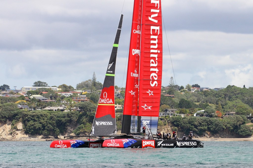 First tack - Emirates Team NZ - AC72 Aotearoa February 12, 2013 photo copyright Richard Gladwell www.photosport.co.nz taken at  and featuring the  class