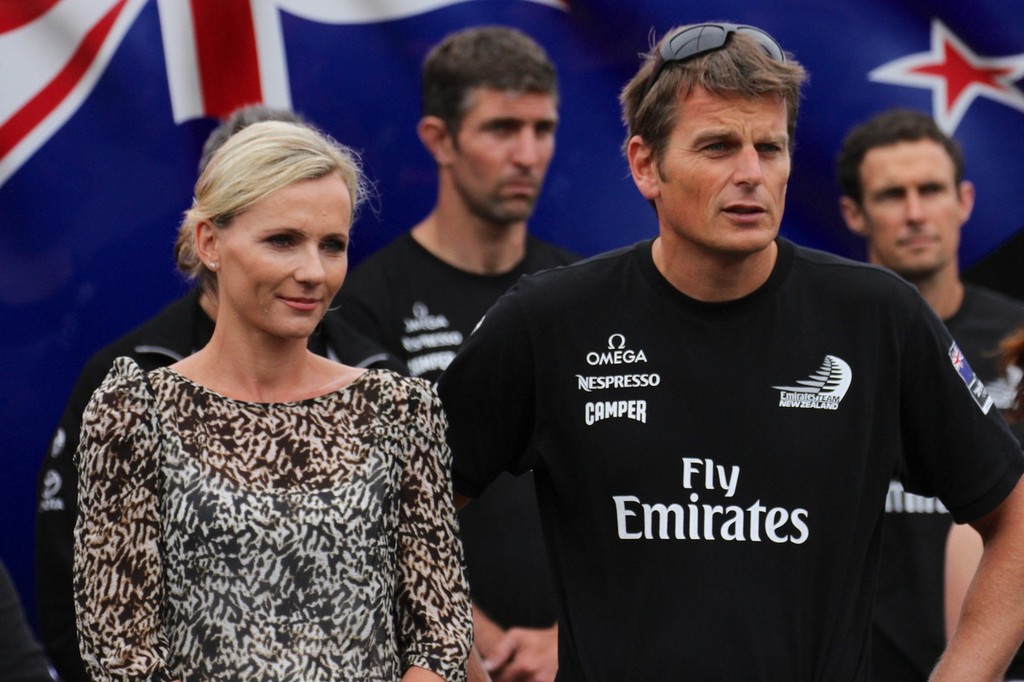 Mandy and Dean Barker at the Emirates Team NZ AC72 Launch February 4, 2013 photo copyright Richard Gladwell www.photosport.co.nz taken at  and featuring the  class