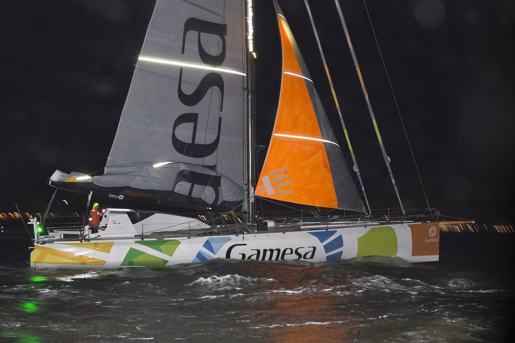 SAILING - VENDEE GLOBE 2012/2013 - LES SABLES D'OLONNE (FRA) - 06/02/13 - PHOTO JEAN MARIE LIOT / DPPI - VENDEE GLOBE FINISH FOR MIKE GOLDING (GB) / GAMESA - AFTER 88D 06H 36MN 26SEC - 6TH - photo copyright Jean-Marie Liot / DPPI / Vendée Globe http://www.vendeeglobe.org taken at  and featuring the  class