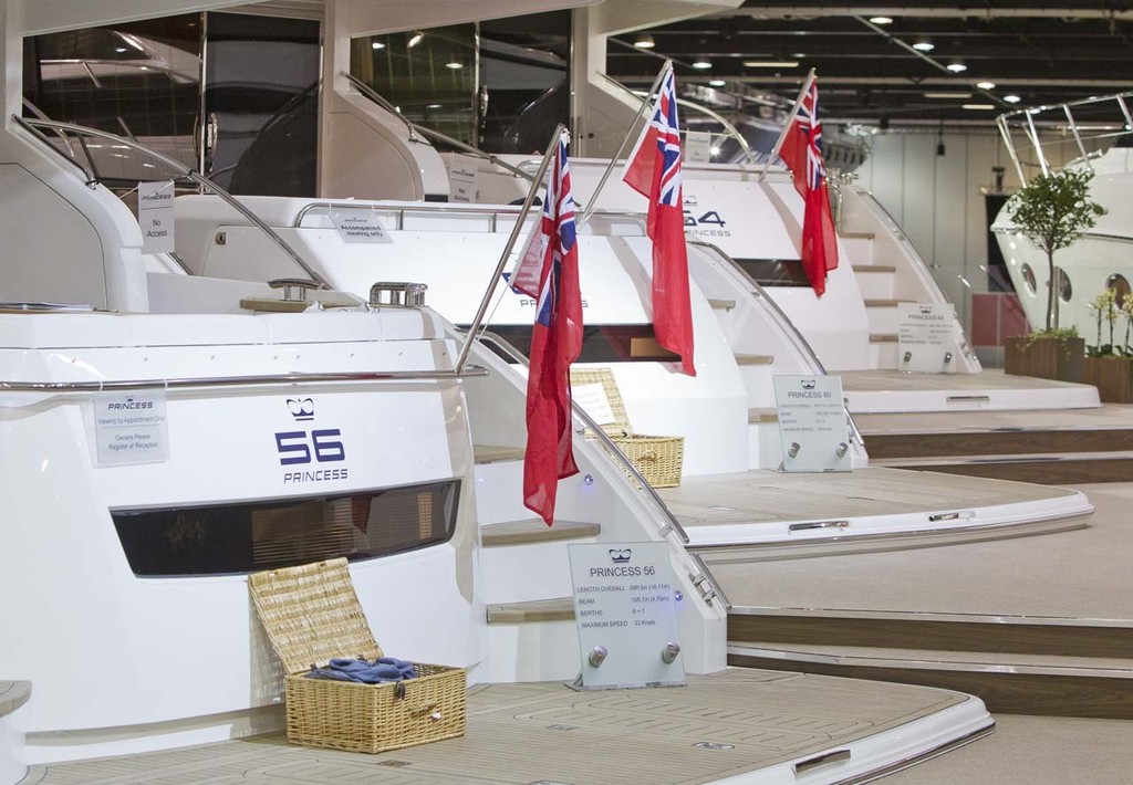 The Princess Yachts display at the Tullett Prebon London Boat Show, ExCeL, London. photo copyright onEdition http://www.onEdition.com taken at  and featuring the  class